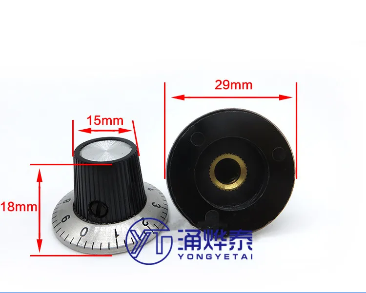 YYT 2PCS Potentiometer band switch knob cap with scale number C2 lock screw size 29X18MM inner hole 6MM