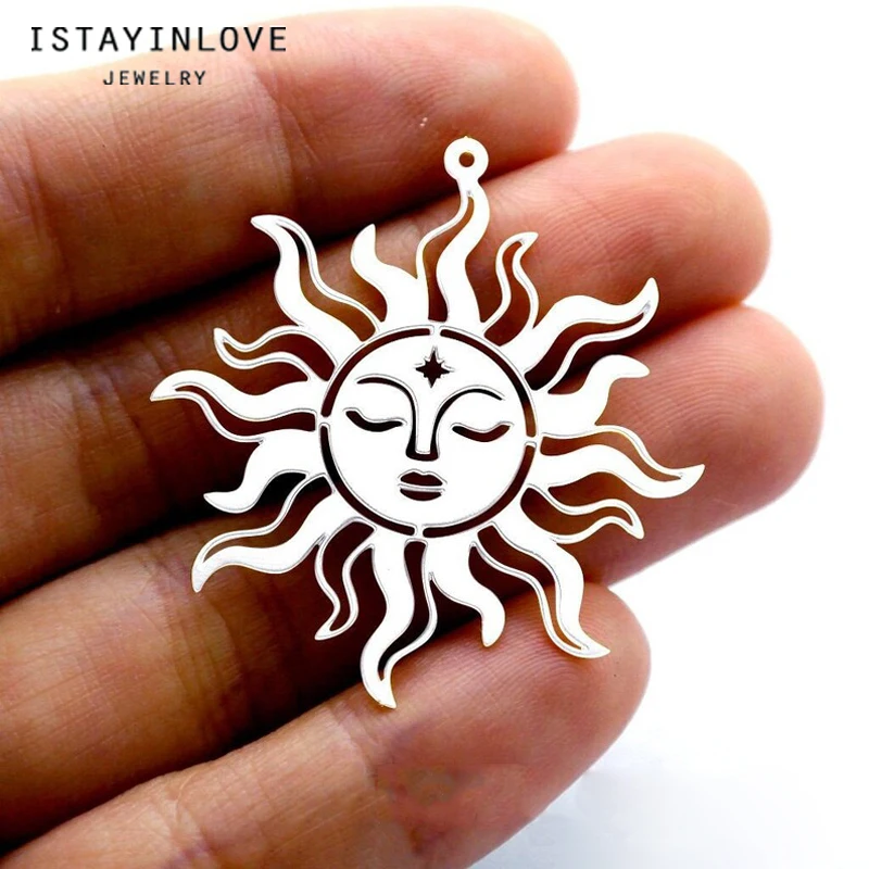 Handmade Jewelry Making Supplies Pendant Sun Face Laser Cut Metal Raw Brass Charms For DIY Necklace Earrings 1315