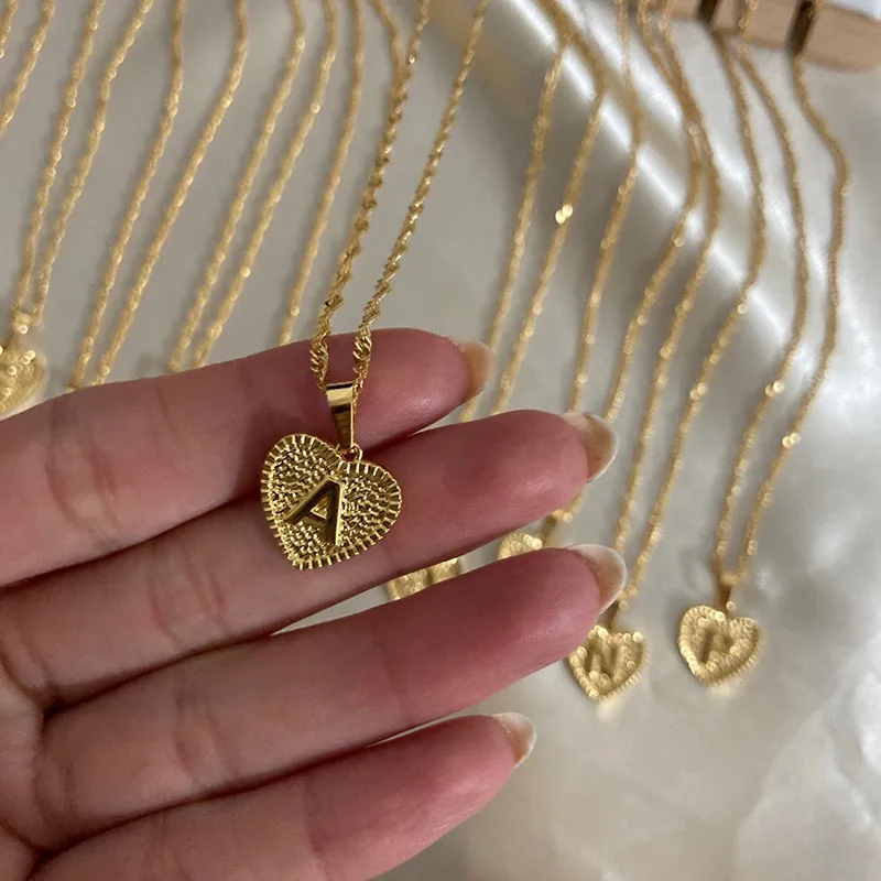 

Gold Color Initial Necklace For Women A-Z Letter Heart Pendant Necklaces 2024 Trend New Couple Alphabet Stainless Steel Jewelry