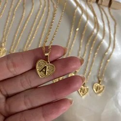 Gold Color Initial Necklace For Women A-Z Letter Heart Pendant Necklaces 2024 Trend New Couple Alphabet Stainless Steel Jewelry