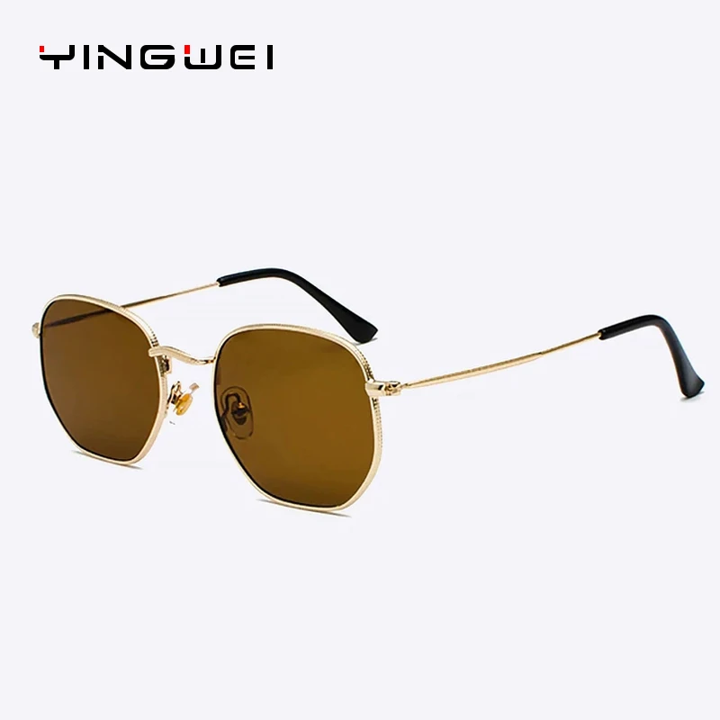 

Men Sunglasses Hexagonal Sunglasses New Women Metal Frame Fishing Glasses Gold Tea Sunglasses Lentes De Sol Hombre Glasses UV400