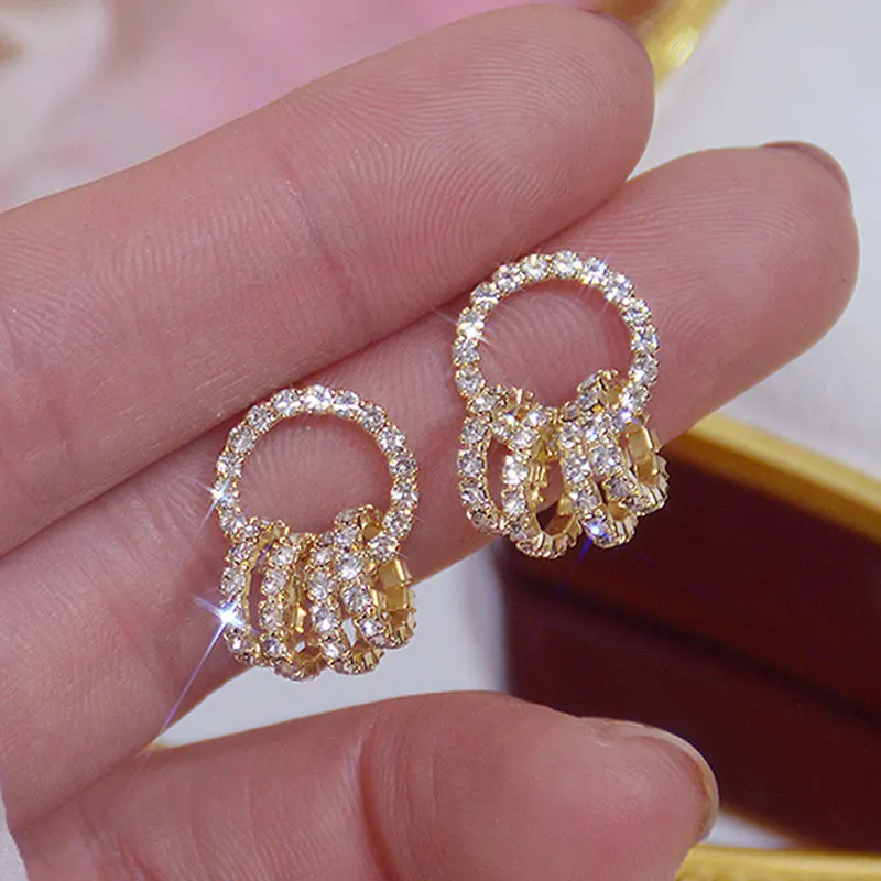 

Korean Super Shining Buckle Circle Earrings for Women 14k Plated Gold Elegant AAA Zirconia Stud Earring Birthday Gift Brincos