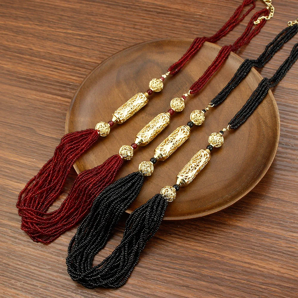 Sunspicems Gold Color Moroccan Beads Necklace Hand Multilayer Chain Algeria Bride Wedding Jewelry Crystal Caftan Choker Necklace