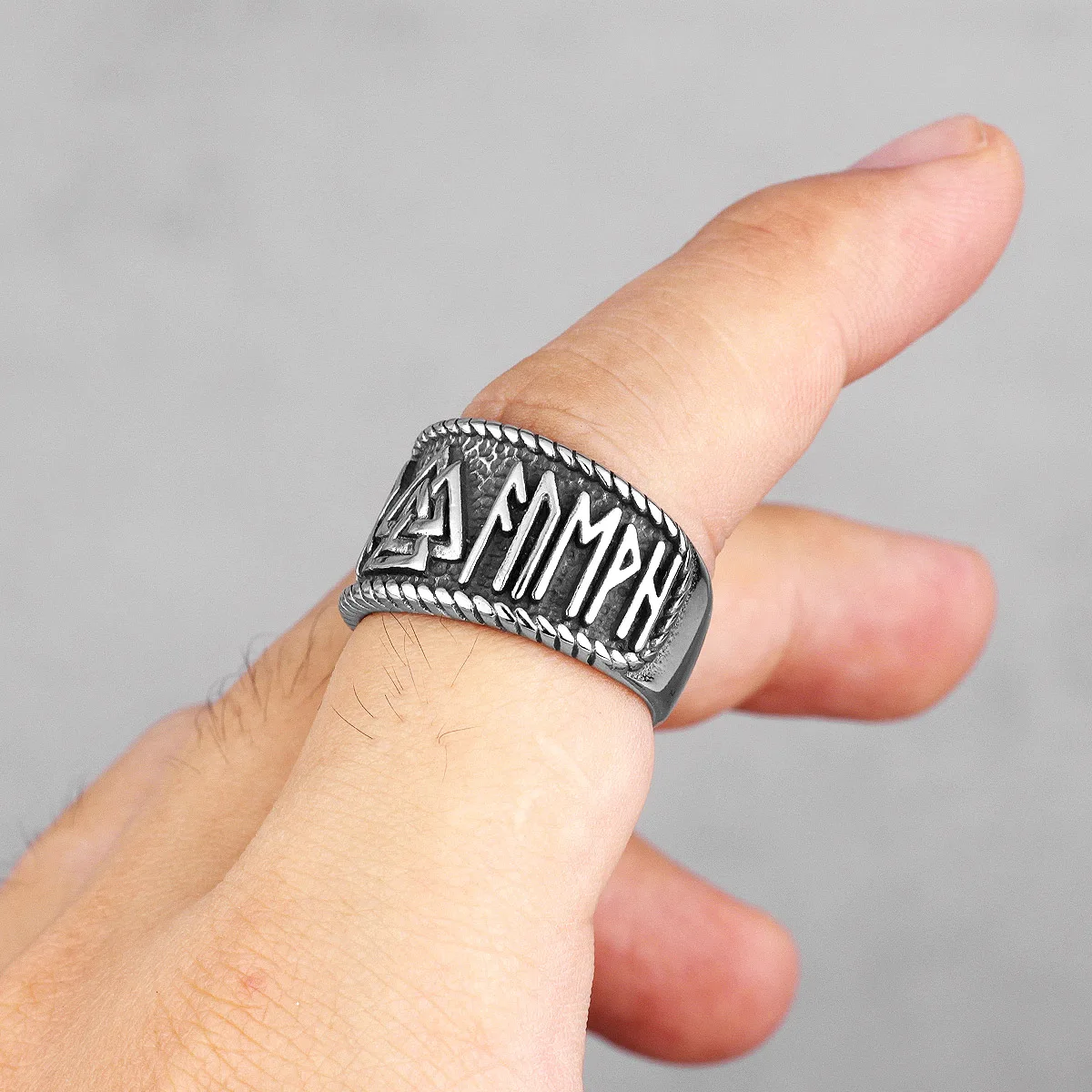 Norse Mythology Viking Odin Triangle Stainless Steel Mens Rings Cool for Male Boyfriend Biker Jewelry Creativity Gift Wholesale