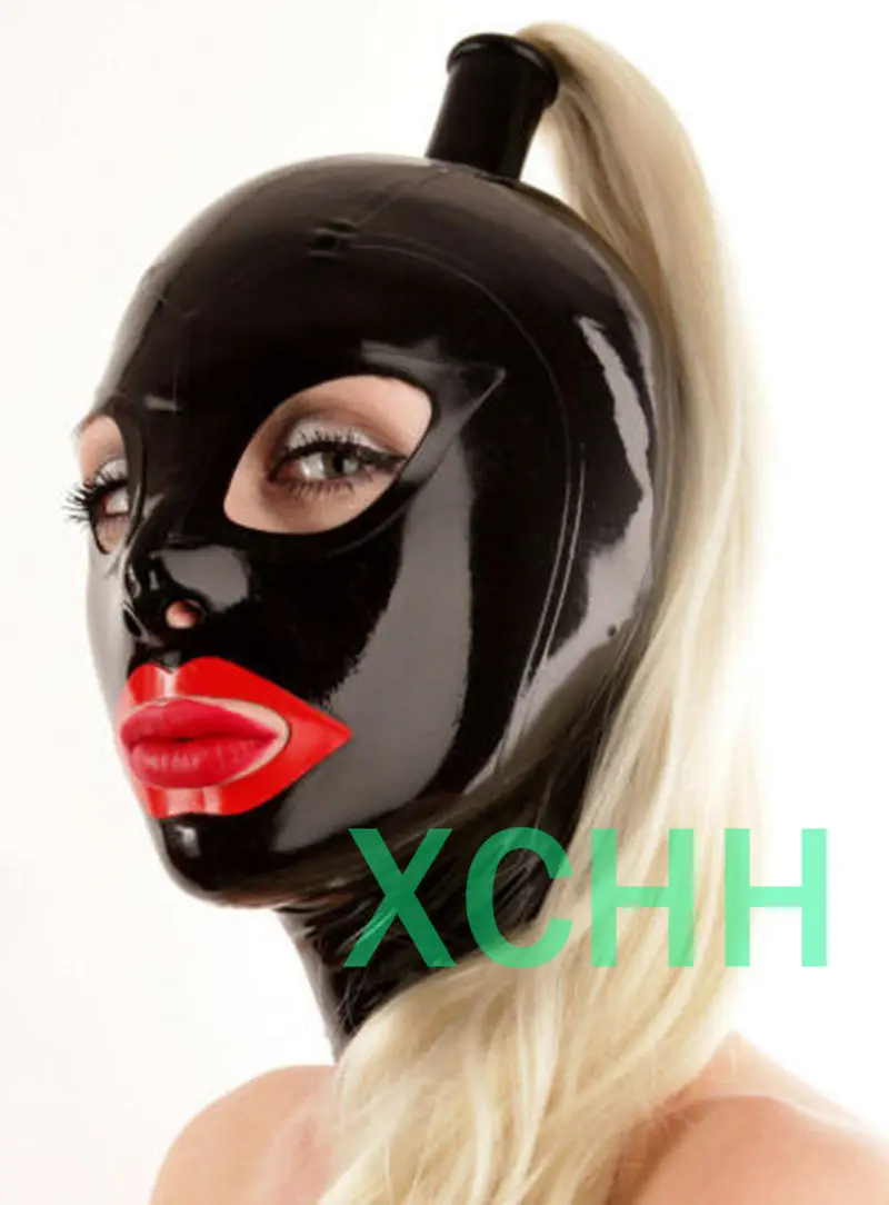 

sexy exotic lingerie handmade latex hoods with blond wig ponytail cekc club wear fetish costumes costomize size XS-XXL