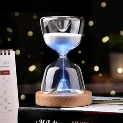 Luminous Remote Control Glass Hourglass 15 Minutes Time Timer Free Customized Laser Lettering Wood Bottom Night Light Sandglass