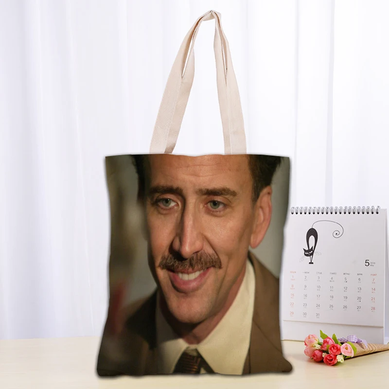 Custom Nicolas Cage Tote Bag Reusable Women Canvas Shoulder Bag Handbag Shoulder Pouch Foldable Canvas Shopping Bags