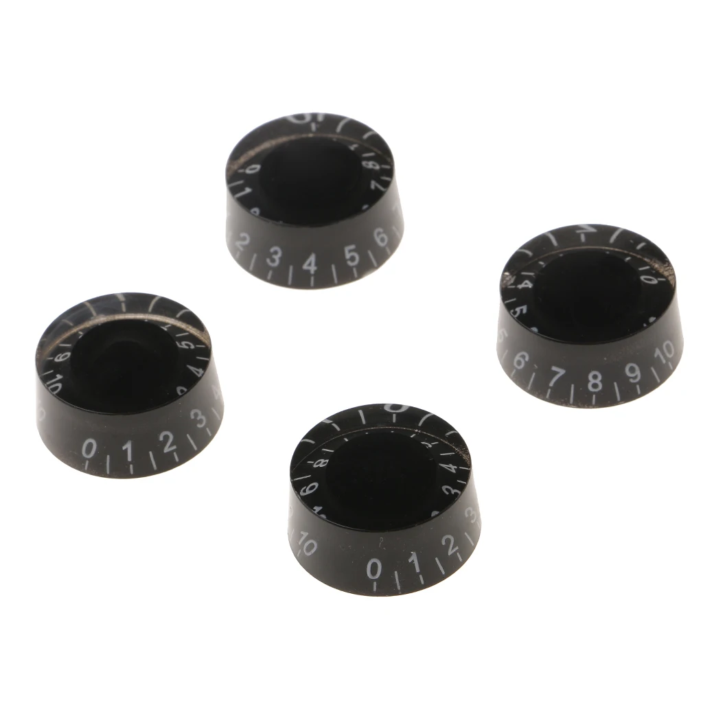 Volume Tom Control botões Caps com número, plástico para Les Paul guitarra elétrica, pacote preto de 4