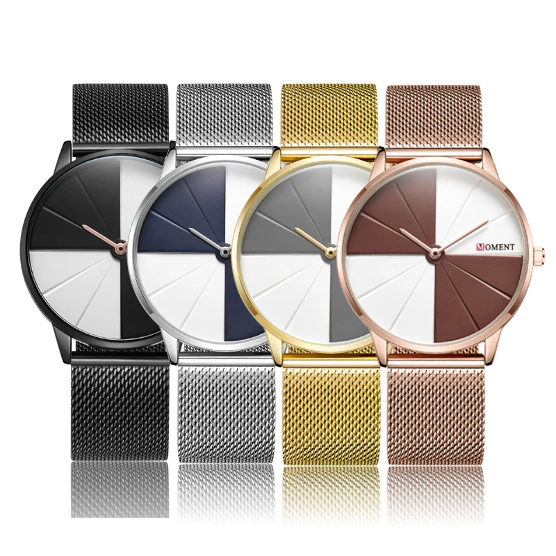 Full Steel Colorblock Unique Quartz Watch Women Fashion Mesh Belt Black Gold Silver Male Drop Shipping Palette Watch Dial