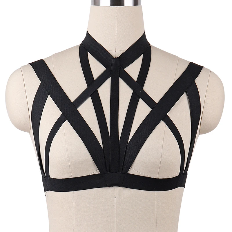 

Fashion Street Punk Gothic Body Harness Elastic Bra Top See Through Strap for Women Lingerie Belt Adjust Plus Size Party Club