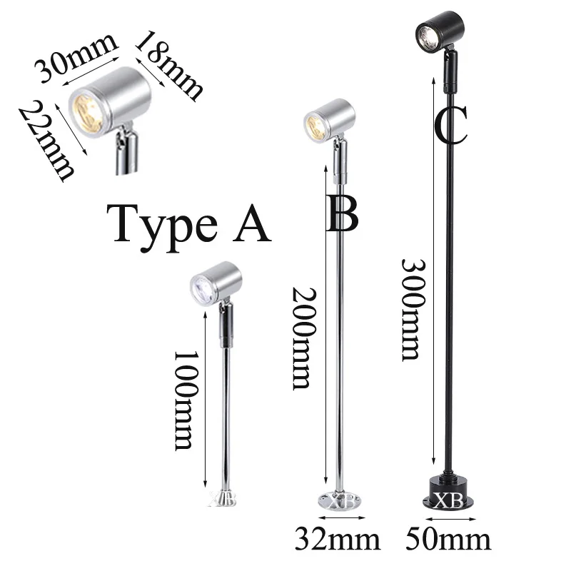 Minifocos LED para techo, bombillas montadas en superficie de 1W, para mostrador de armario y escaparate, 100mm/200mm/300mm