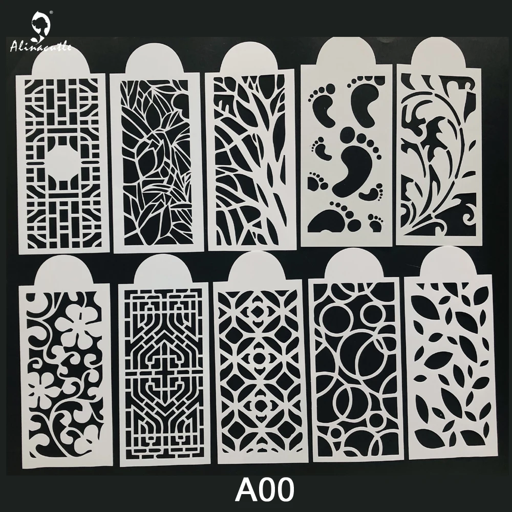 

10pc Slimline Stencils Painting Templates for Scrapbook Cake Tile Furniture Wall Floor Decor Craft Draw Tracing Stencils