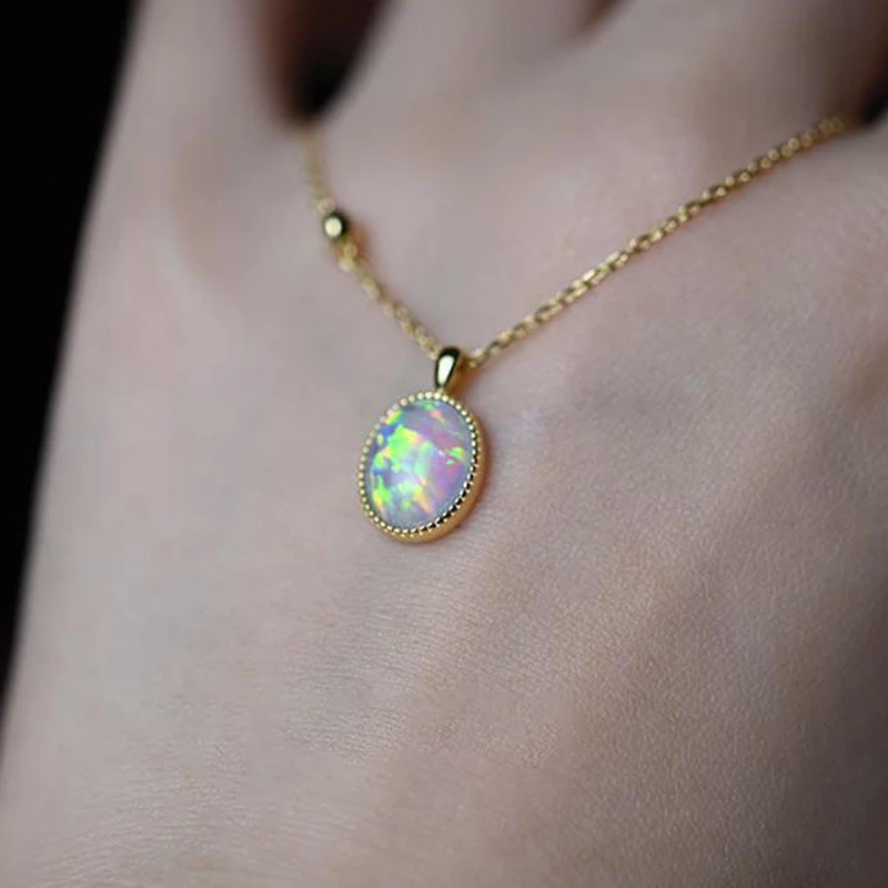 

New product silver inlaid oval shape colorful sparkling ladies necklace pendant palace style romantic temperament luxury jewelry