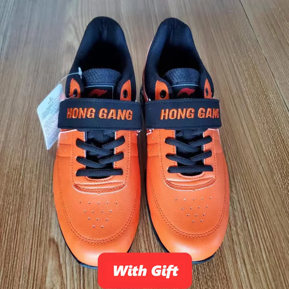 Taobo Color Orange Brand HONGGANG Men Squat Shoes Women Size 36-45 Weightlifting Sneakers Gift Elastic Band Gym Bodybuiding