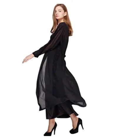 Sexy Sling Dress Sleeping Robe Two-Piece Faux Silk Sleepwear Women Elegant Lady Lace Long-Sleeve Nightgowns Bathrobes T0008