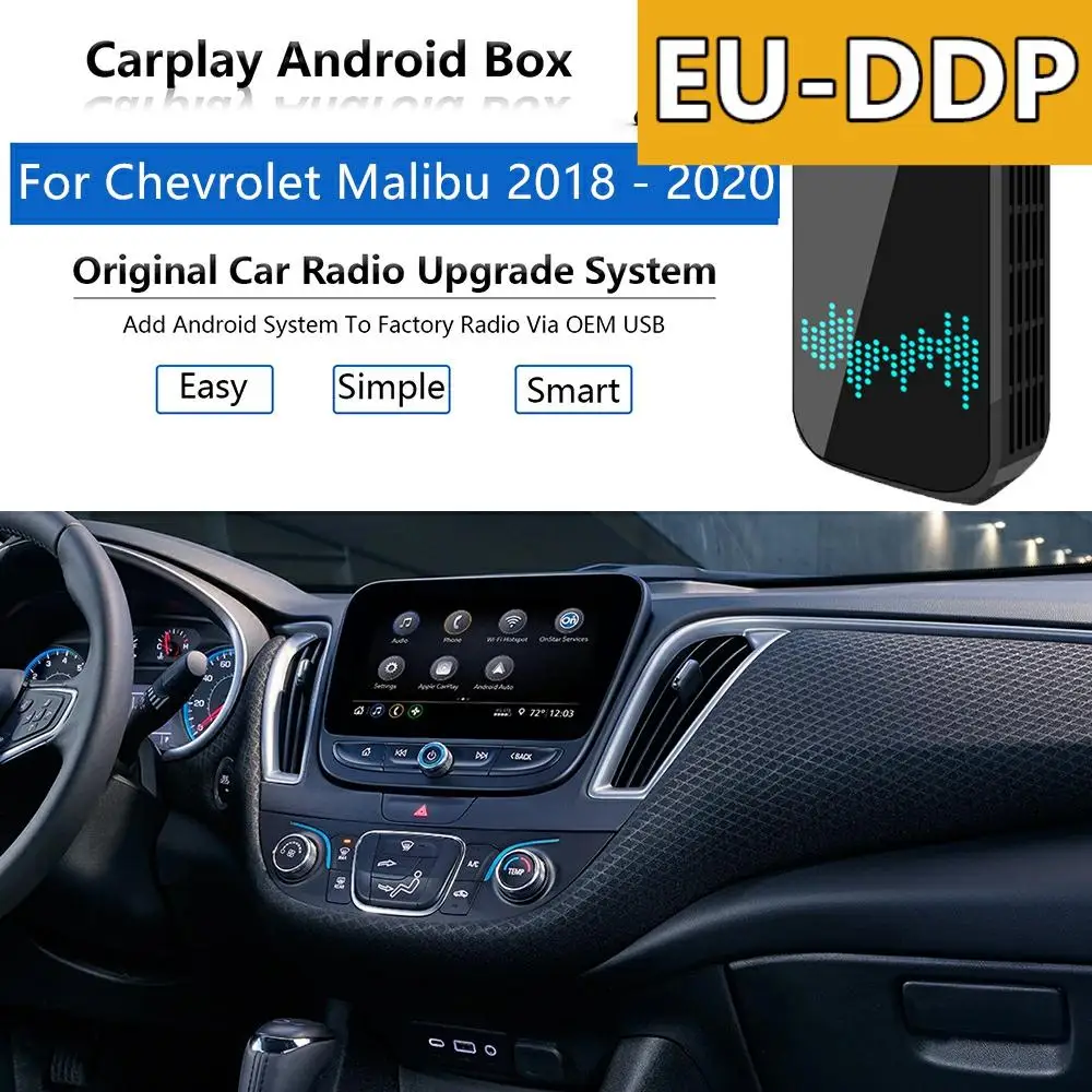 

Радио Carplay Обновление Android Авто Аудио для Chevrolet Malibu 2018 - 2020 Apple Беспроводная коробка автомобильный мультимедийный плеер Mirror Link