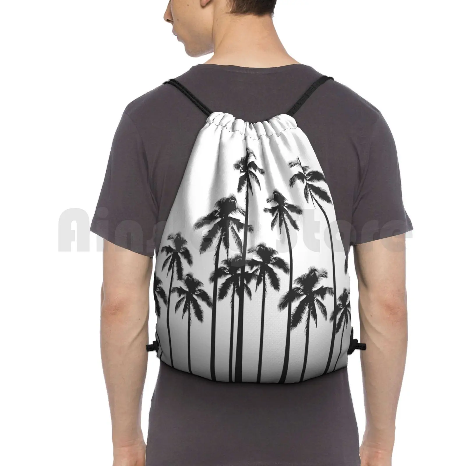 

Black And White Exotic Tropical Palm Trees Backpack Drawstring Bag Riding Climbing Gym Bag Pattern Tropical Exotic Summer