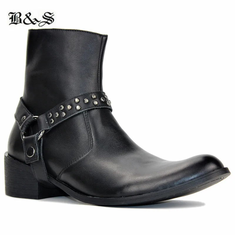 

Black&Street genuine leather rivet buckle strap handmade Chelsea Boots personalized new designer catwalk wedge Boots