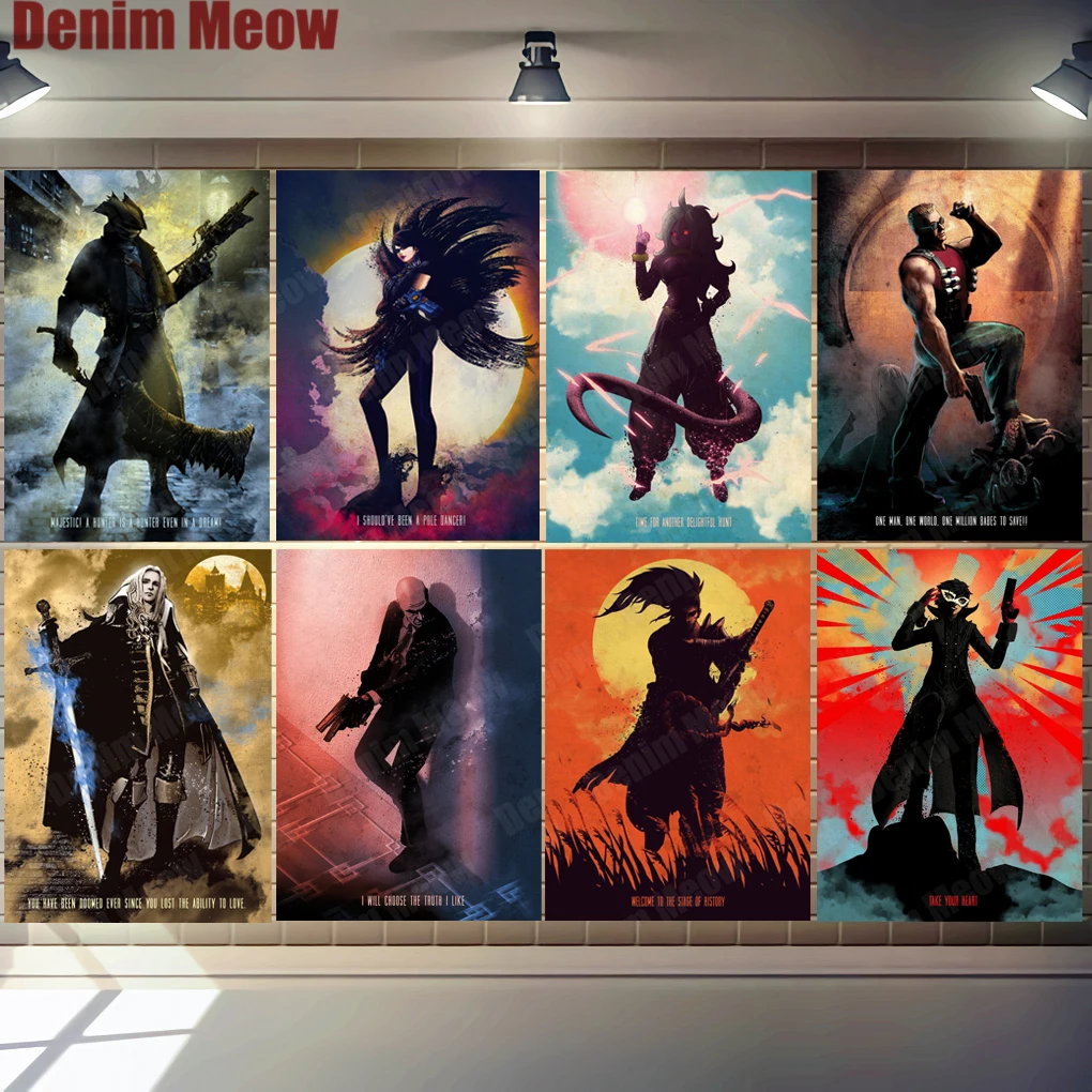 

Gaming Characters Plaque Vintage Metal Art Poster Home Bar Pub Bedroom Decor Samurai Bloodborne Wall Sticker Agent 47 Sign MN154