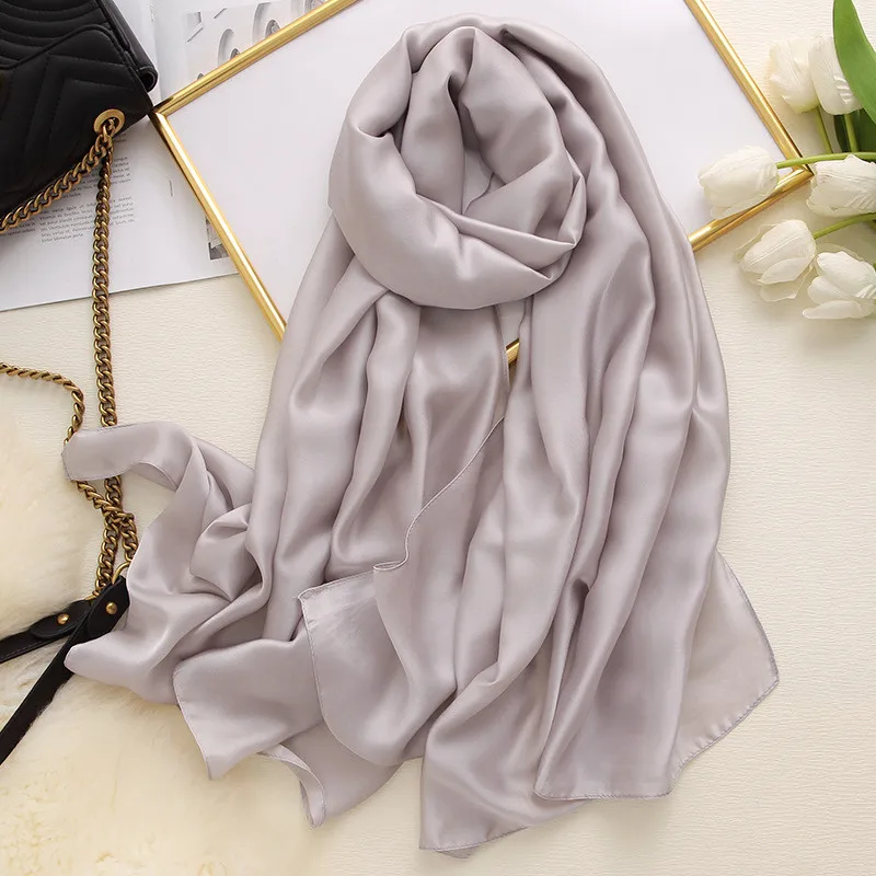 180*90cm New Style Autumn Winter Women Beach Pure Color Shawl China Luxury Silk Lady Fashion Sunscreen Scarves Popular Hijab