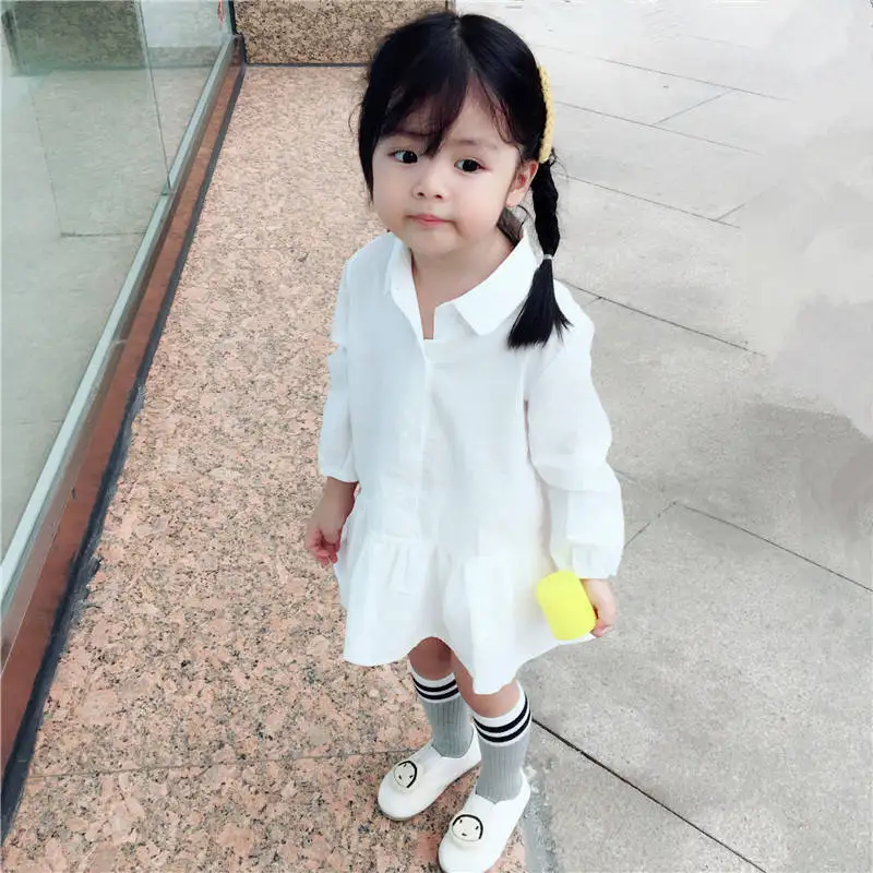 Girls Baby Shirt Autumn Child White Shirt Cotton Long-sleeved Shirt For Girl Skirt Sweet Princess College Kids Shirt Dress