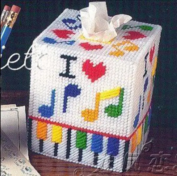 12x12x14cm Piano music in carton drawing storage tissue box embroidery kit DIY handmade craft set Crocheting knitting needlework