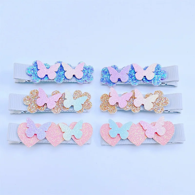 

Boutique 15Sets Fashion Cute Glitter Butterfly Hair Clips Sold Floral Heart Hairpins Barrettes Princess Headwear HairAccessories