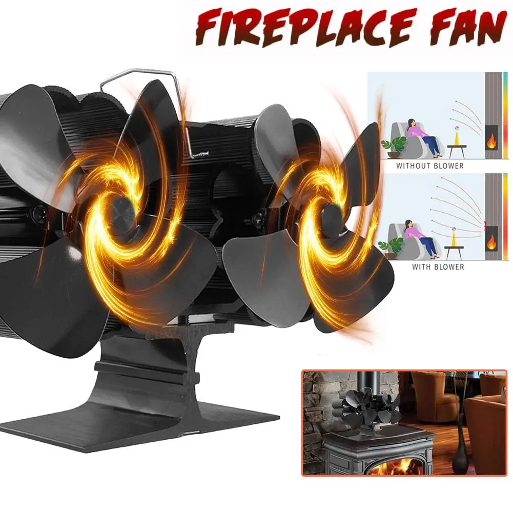 Dual Head 8 Blades Powered Stove Fan Silent Eco-Friendly For Wood Log Burner Fireplace Fan Home Heat Distribution Drop Ship