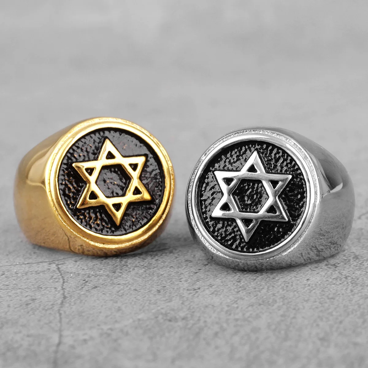 Judaism Hexagram Star of David Stainless Steel Mens Rings Punk Hip Hop for Male Boy Biker Jewelry Creativity Gift Wholesale
