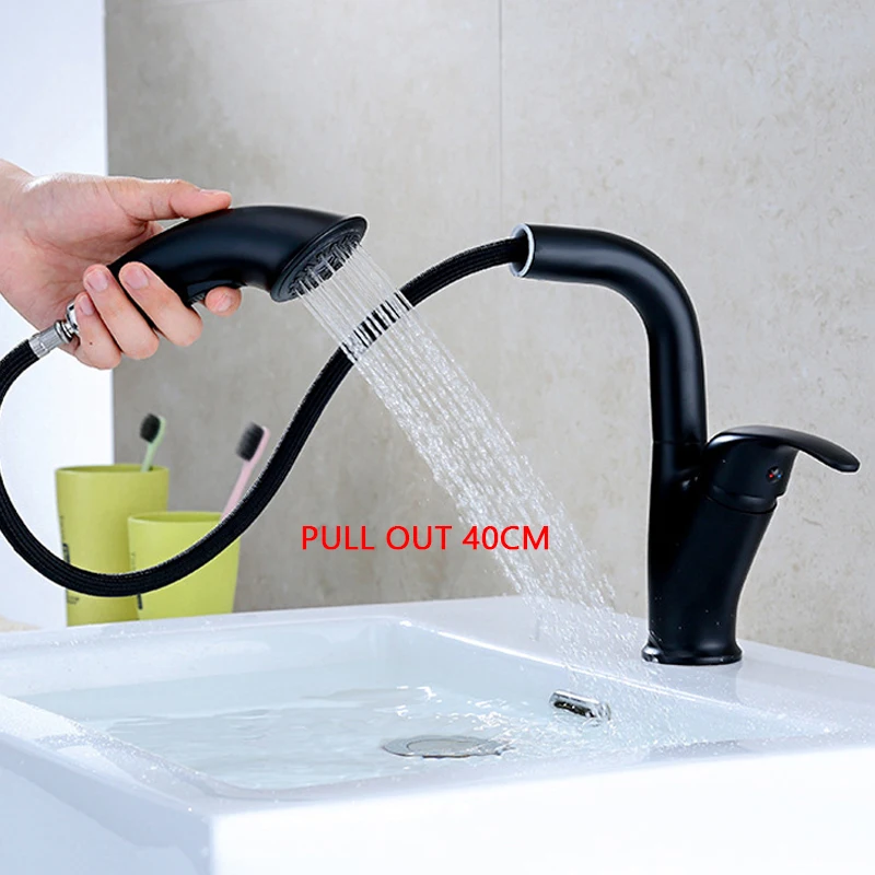 Touch Faucet Bathroom Height Adjustable Pull-out Sink Tap Black Copper Pull Out Sensor Grifo Basin Mitigeur Lavabo Salle De Bain