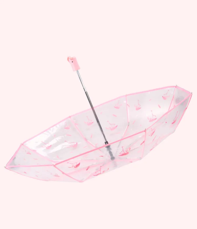 Flamingo Transparent Plasstic Three Fold Men Women Rain Umbrella Automatic Umbrellas Girls Kids Outdoor Hiking Windproof Parosal