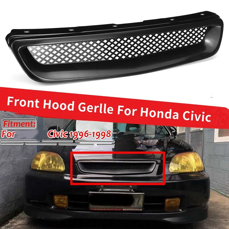 NEW-ABS Black Car Front Bumper Hood Grill Grille Cover Trim for Honda Civic EK CX DX EX HX LX Type R 1996 1997 1998