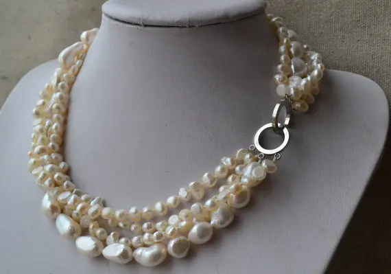 New Arrival Favorite Pearl Necklace 4 Rows 5-12mm White Baroque Genuine Freshwater Pearl Wedding Jewelry Fine Lady Gift