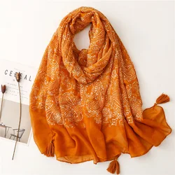 Châle en Viscose à Fleurs de Cajou Orange pour Femme, Écharpe Ethnique Aztèque, Hijab Musulman Bufanda, 180x90cm, Nouvelle Mode