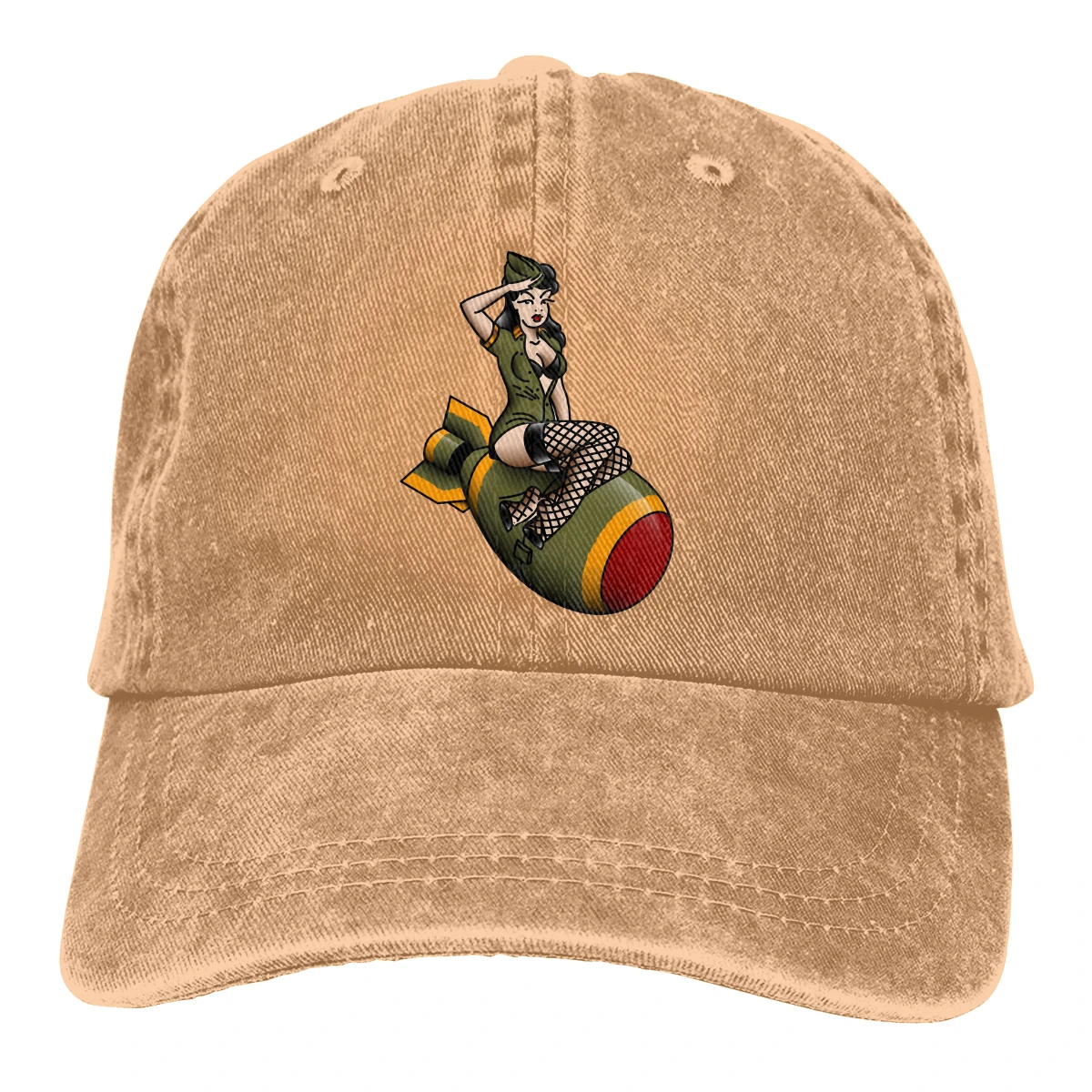 Adjustable Solid Color Baseball Cap Salty-Dog Patriotic Atomic Bomb Belle Pin-up Girl Washed Cotton ww2 WWII World War 2  Hat