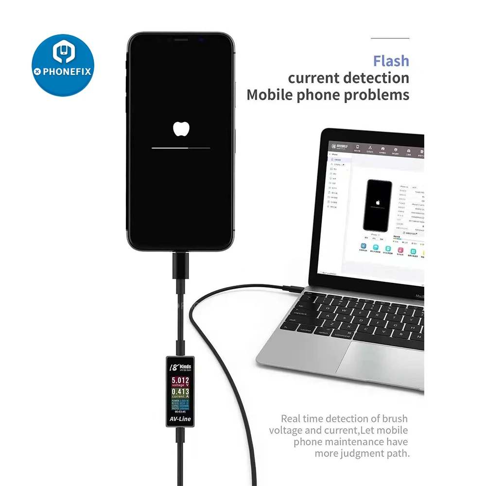 كابل كشف الشحن الذكي AV-Line لأجهزة IPhone و Samsung من النوع c ، ونقل البيانات ، ومراقبة الجهد والتيار