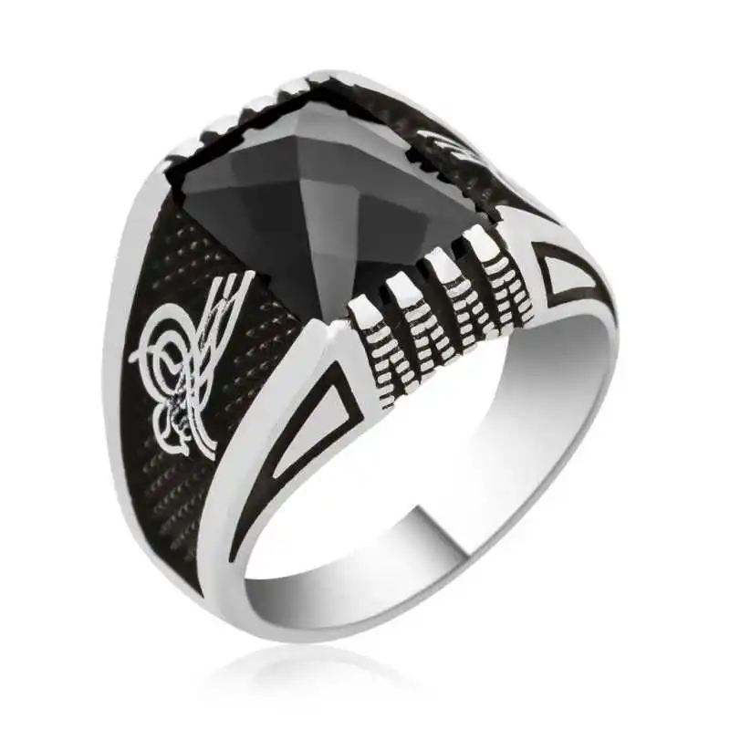 Silver Tugra Men's Ring - 925 Sterling Men's Jewelry Wedding Birthday Gift - Box - Men - Fashion - Botiva - Size - Turkish - Patterned Embroidery