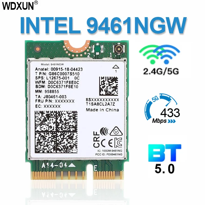 Dual Band Wireless AC 9461 for Intel 9461NGW 802.11ac M2 Key E CNVI 2.4G/5G WiFi Card Bluetooth 5.0 with extend antenna