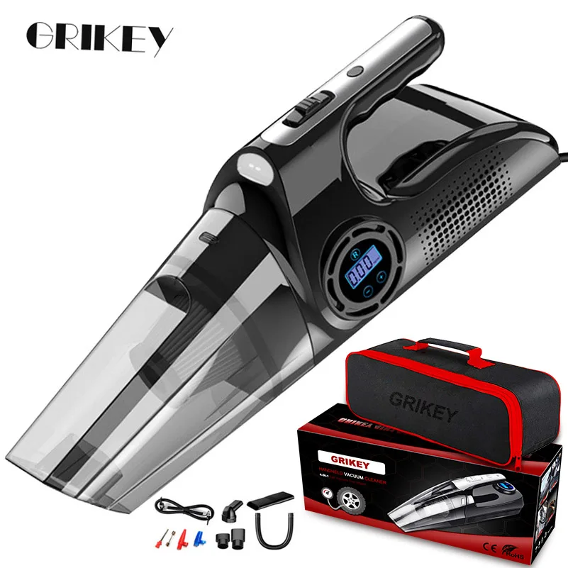 GRIKEY 4 In 1 Car Vacuum Cleaner For Car Inflator Tire Pressure Gauge Cord Vacuum Cleaner Car Air Compressor Digital Display