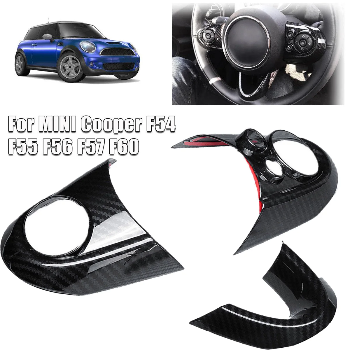 3pcs Carbon Fiber Steering Wheel Trim Cover For BMW MINI Cooper F54 F55 F56 F57 F60 Steering Wheel Trim Cover Car Accessories