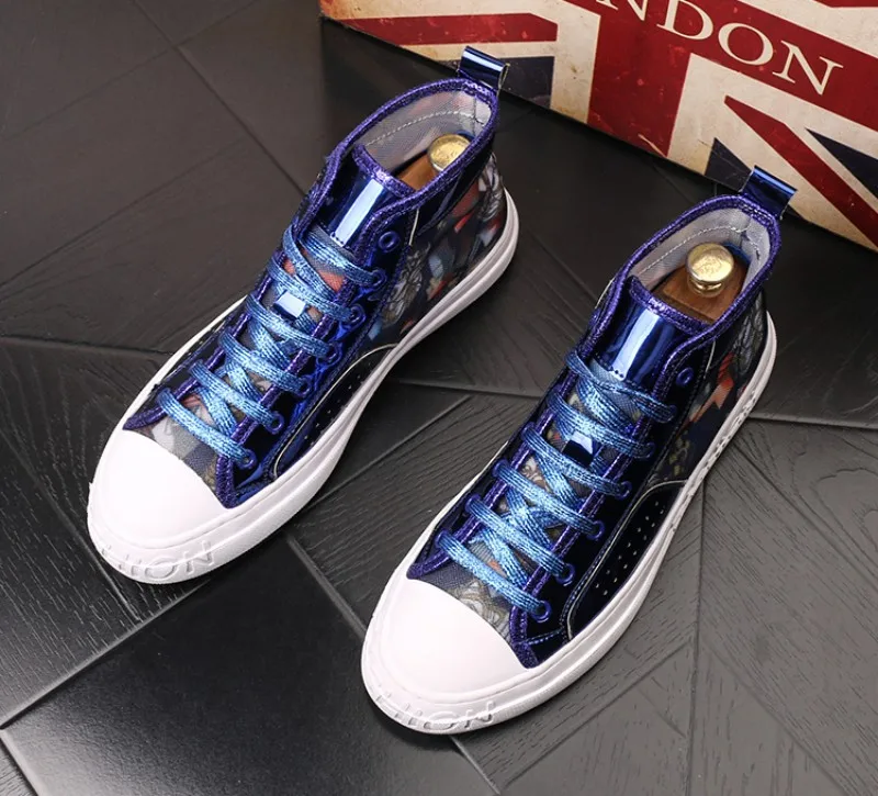 New fashion male mesh breathable male shoes Printed casual shoes youth fashion joker high-top plank male shoes b70