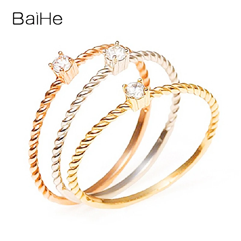 BAIHE-Anillo de diamante Natural para hombre y mujer, sortija de oro de 14K, blanco/amarillo/rosa, joyería fina para fiesta