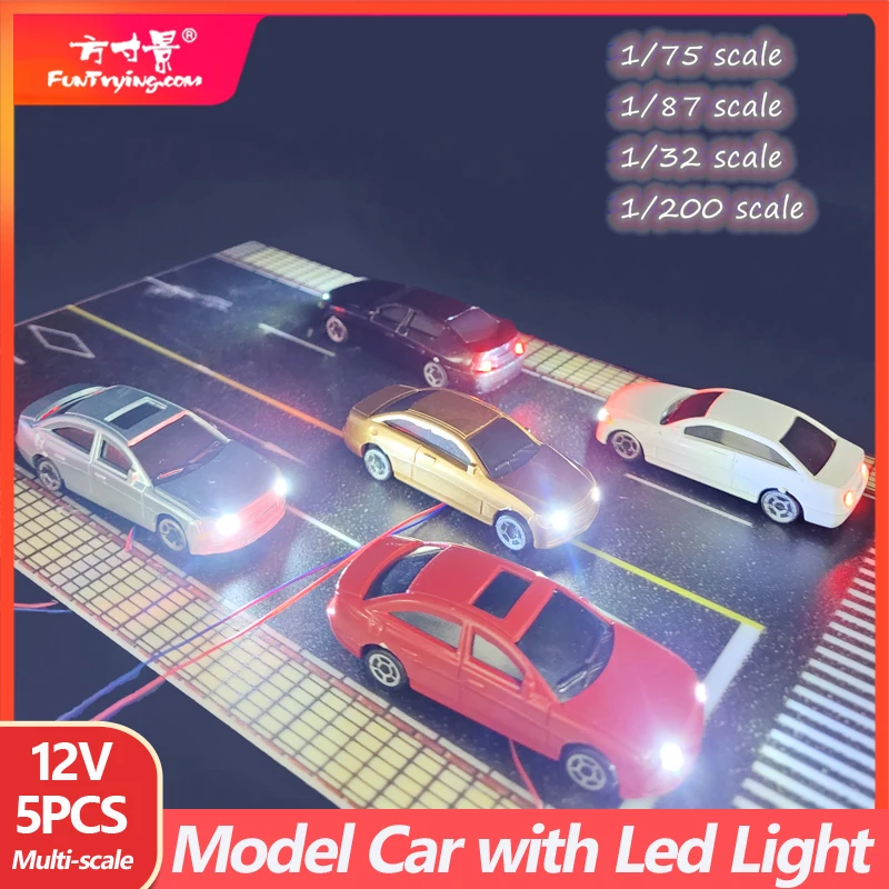 5 stuks modelauto met lamp miniatuur voertuig 12V spoorweg trein lay-out landschap HO/N schaal speelgoed geschenken 1:75 1:87 1:100 1:150 1:200