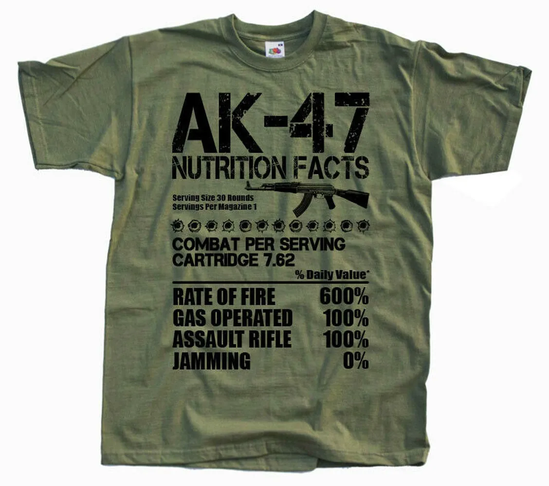 Funny Russian Kalashnikov AK-47 Assault Rifle Nutrition Facts T-Shirt Summer Cotton Short Sleeve O-Neck Men\'s T Shirt New S-3XL