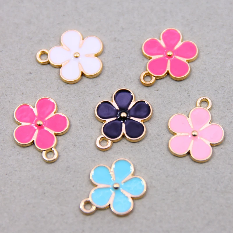 6pcs/lot 14*17mm Enamel Colorful Flower Charms DIY for Necklaces Pendants Earrings Cute Petal Charms Jewelry Making Accessories