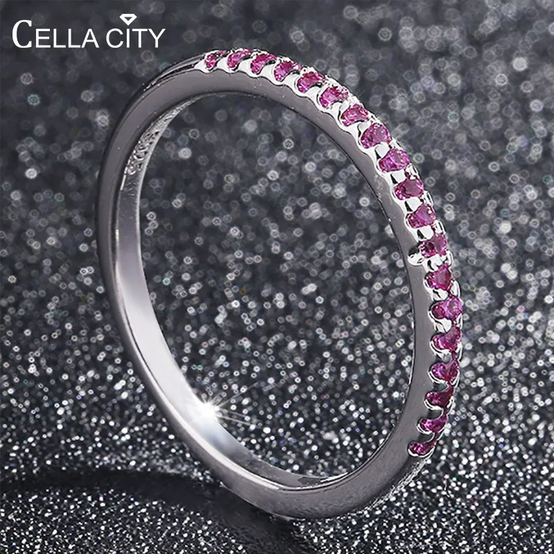 Cellacity Simple Design Silver  Jewelry Powder crystal Sapphire Ring for Women Contracted Engagement Accessories Wholesale