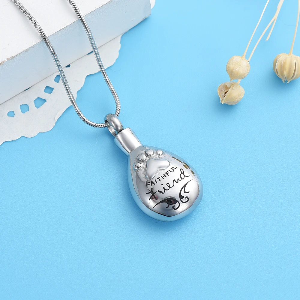 FAITHFUL Friend Keepsake Jewelry For Dog/Cat Paw Teardrop Cremation Urn necklace Hold Pet Ashes Memorial Pendant Engravable