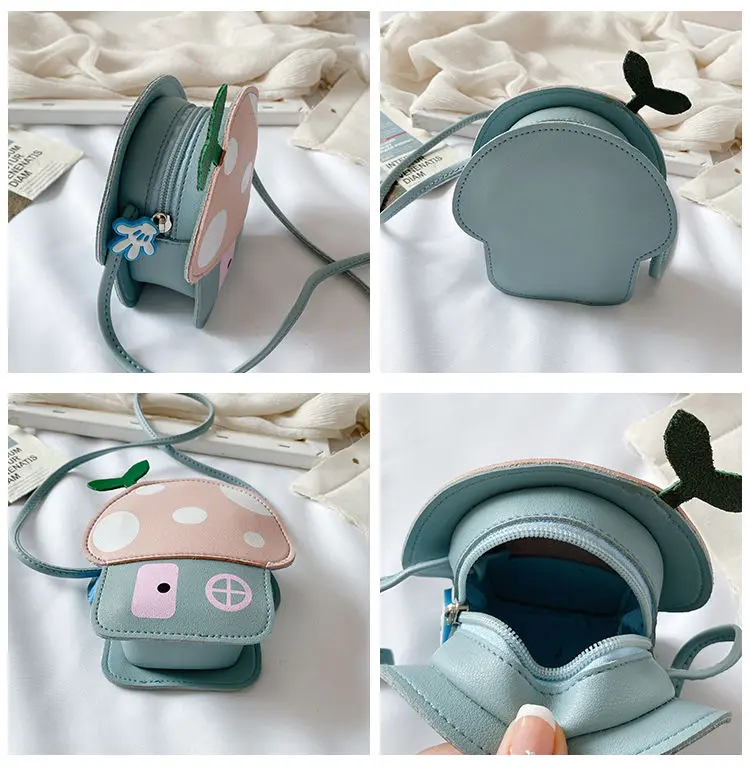 Lovely Girls Mushroom Purse Handbags Fashion PU Leather Kawaii Baby Kids Mini Crossbody Bags Cute Children Small Shoulder Bags