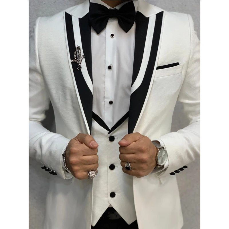 Seis homens de casamento terno feito sob encomenda roupas para o noivo formatura ternos negócios três peças (jaqueta + calças + colete) traje homme mariage