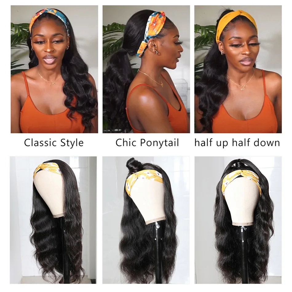 Perruque Body Wave brésilienne naturelle, cheveux humains, haute densité, entièrement faite à la Machine, pour femmes